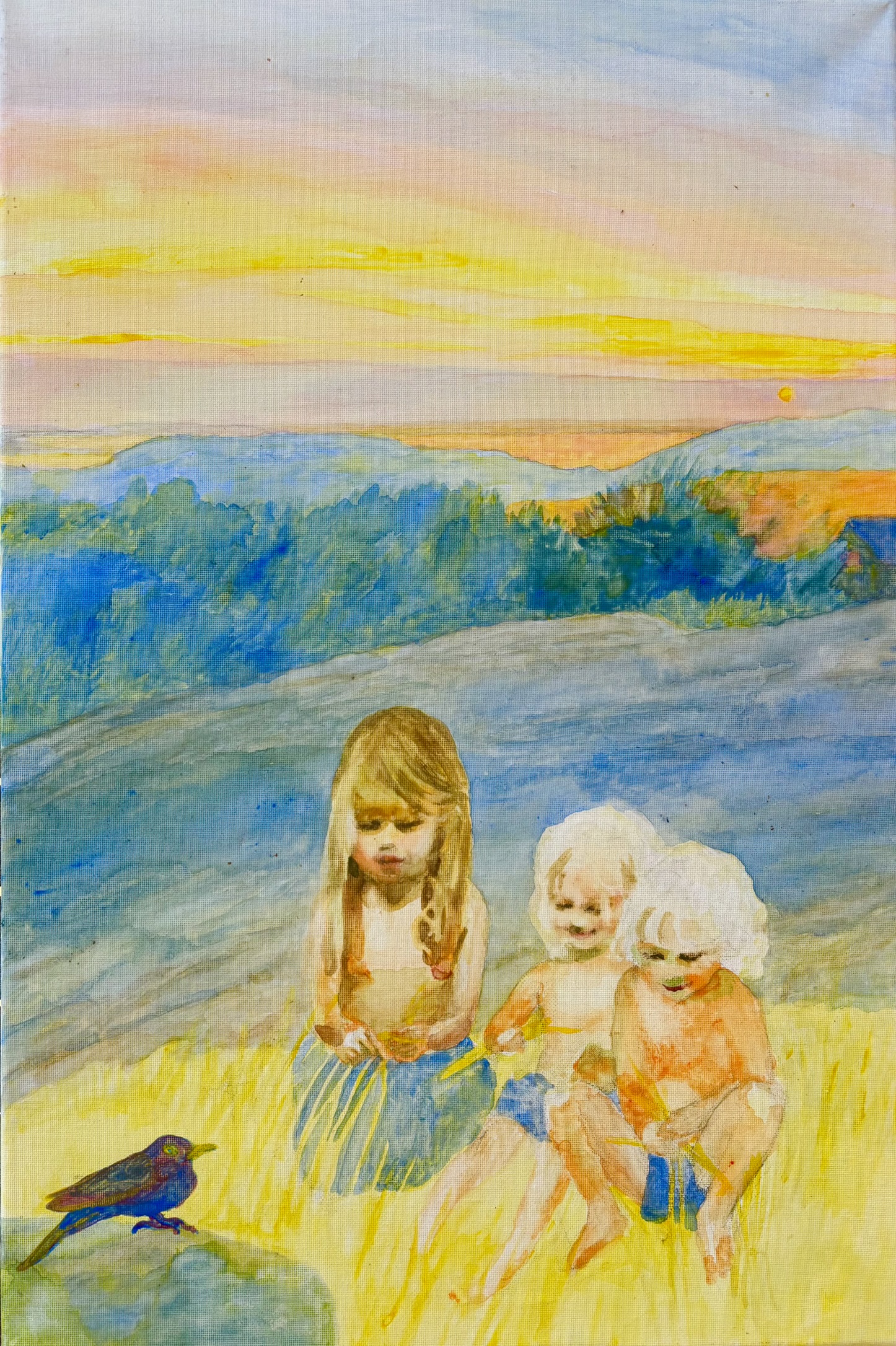 Painting Evening light, Watercolour on canvas