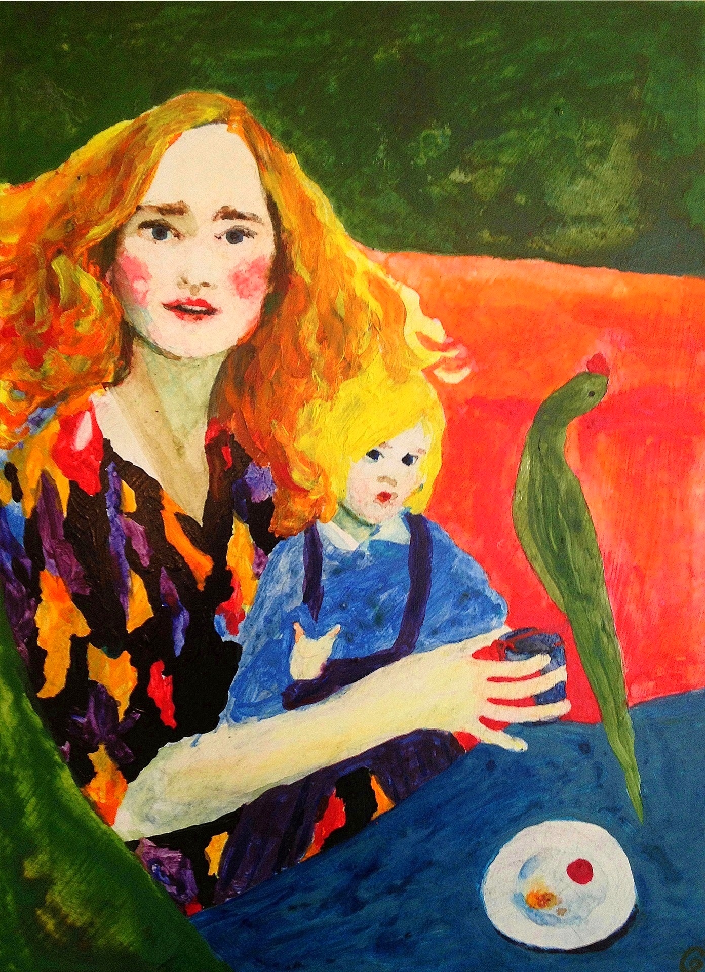 Painting Mother with brother Anton, Wood panel painting, Sold